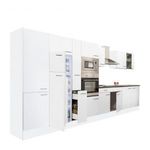Yorki 420 konyhablokk fehér korpusz, selyemfényű fehér fronttal felülfagyasztós hűtős szekrénnyel fotó