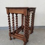 Antik 3 darab faragott fa asztalsor koloniál csavart lábú kis asztal sor 741 6841 fotó