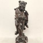 Antik nevető buddha buddhista fa szobor réz lemez berakással 489 8334 fotó
