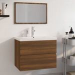 barna tölgyszínű szerelt fa fürdőszobai bútorszett fotó