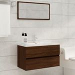 2 részes barna tölgy színű szerelt fa fürdőszobai bútorszett fotó