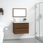 2 részes barna tölgy színű szerelt fa fürdőszobai bútorszett fotó