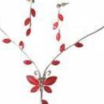 Piros pillangós bizsu nyaklánc és fülbevaló szett - Egyéb fotó
