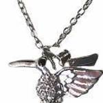 Ezüst színű fém bizsu nyaklánc strasszos kolibri medállal - Egyéb fotó