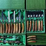 Anton Wingen Jr. vésett, vadász evőeszköz készlet, agancsból készült nyelekkel - eredeti dobozban fotó