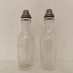 Antik biedermeier konyhai eszköz hámozott csiszolt üveg só bors tartó ezüstözött kupak 271 8066 fotó