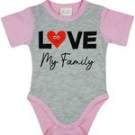 "Love my family" feliratos rövid ujjú baba body rózsa fotó