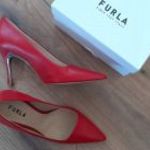 Eredeti FURLA valódi bőr, tűzpiros női magassarkú cipő 38-as, nagyon szép! fotó