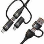 USAMS U85 2xUSB-C/USB-A 1.2m 100W PD gyorstöltő kábel fekete SJ654USB01 (US-SJ654) fotó