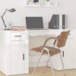 vidaXL magasfényű fehér szerelt fa íróasztal szekrénnyel fotó