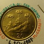 San Marino alu-bronz 20 lira 1987 UNC, tokban fotó