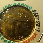 San Marino alu-bronz 20 lira 1994 UNC, tokban fotó