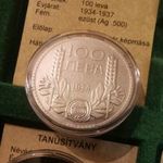 1934 100 Leva Bulgária III. Borisz cár ezüst forgalmi érme kapszula + certi fotó