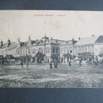 Szatmárnémeti (Erdély), Deák tér, üzletek, lovas szekér, 1912 fotó