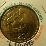 San Marino alu-bronz 20 lira 1975 UNC, tokban fotó
