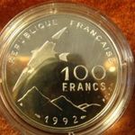 Francia hatalmas PROOF ezüst 100 franc 1992 22, 2 gramm 0.900 37 mm díszdoboz, ritka! fotó