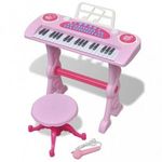 Játék 37 billentyűs zongora székkel és mikrofonnal rózsaszín fotó