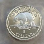 Ezüst pénz 1 uncia Grönland 1 Piaster jegesmedve 1989 Ag999% 31.103 gramm 32 mm PP 500db RR! fotó