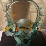 Muránói jellegű üveg kosár váza hibátlan 17 cm fotó