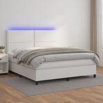 fehér műbőr rugós ágy matraccal és LED-del 160x200 cm fotó