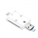 3in1 OTG USB-C/USB/MicroUSB Kártyaolvasó, támogatja a MicroSD/TF SD kártyákat, fehér fotó
