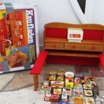 Kaufladen régi boltos játék szatócsbolt fából bolti gyerekjáték régi dobozokkal pénzzel fotó