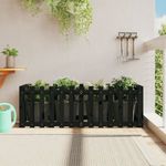 Fekete tömör fenyőfa kerti magaságyás kerítéssel 150x50x50 cm fotó