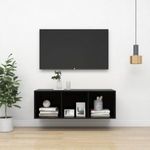Magasfényű fekete forgácslap fali TV-szekrény 37 x 37 x 107 cm fotó