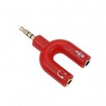 Donji 3, 5 mm-es audio csatlakozó elosztó, 2 kimenet: mikrofonhoz és a fejhallgatóhoz, piros fotó