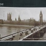 Képeslap, England, London, Westminster-palota parlament , híd, emeletes busz, 1931 fotó