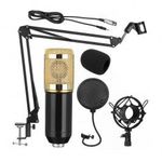 Professzionális kondenzátor stúdió mikrofon, állvánnyal és kiegészítőkkel, arany-fekete fotó
