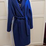 SISSY-BOY női 42-44-es szépséges kék színű gyapjú hosszú kabát , saját öves, csípőzsebes -újszerű fotó