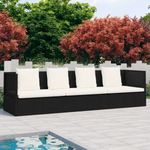 Fekete polyrattan kerti ágy hát- és ülőpárnákkal fotó