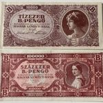 2 db tízezer és százezer B.-pengő bankjegy, HAJTATLAN, ROPOGÓS. (aUNC) (1946). 1 Ft-os licit! (17) fotó