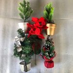 XMAS 4 db Karácsonyi asztali mini műfenyőfa fenyőfa 20cm + 1 csokor mikulásvirág dekor fotó