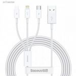 Baseus Superior 3 az 1-ben USB-kábel, USB-mikro-USB / USB-C / Lightning, 3, 5 A, 1, 5 m, fehér fotó