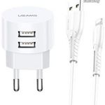 Usams XTXLOGT1804 Dual USB Wall Charger + Lightning Cable 1m White fotó