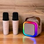 Mini karaoke szett, RGB hordozható bluetooth hangszóró + 2 vezetéknélküli mikrofon fotó
