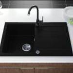Roxy gránit mosogató automata dugóemelő, szifonnal, fekete, beépíthető - Brado fotó