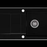 CASCADA 40 gránit mosogató automata dugóemelő, szifonnal, fekete, beépíthető - Axis fotó