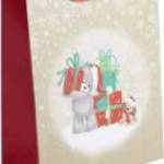 Karácsonyi ajándéktáska 23x18x10cm, közepes, glitteres, maci ajándékokkal - Egyéb fotó
