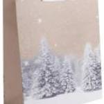 Karácsonyi ajándéktáska 32x26x12cm, nagy, glitteres, havas fenyők - Egyéb fotó