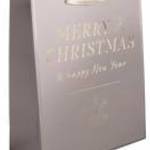 Karácsonyi ajándéktáska 32x26x12cm, nagy, barna, Merry Christmas and Happy New Year felirattal - Egy fotó