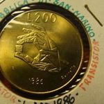 San Marino alu-bronz 200 lira 1986 UNC, tokban fotó