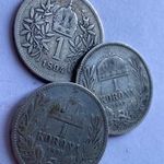 Antik ezüst pénzérme szett - 3 db. ezüst 1 Korona érme / 1893-1894-1895 kiadású ezüst érmék fotó
