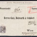 1871 réznyomat 25kr ajánlott express céges levél előlapon Bp -> Bécs GLATZ HOLZWARTH SCHUBERT(d59) fotó