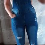 kék stretch szűk kertész farmernadrág rugalmas kantáros farmer overál skinny jeans overall S/M/L (n) fotó
