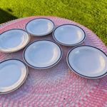 Alföldi porcelán kék csíkos mély tányér 5 db+ 1 db kis tányér eladó! fotó
