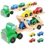 Fából készült 5 db-os autószállító játékkészlet ? kamionnal, pótkocsival és kisautókkal fotó