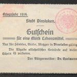 1914...Németország , Dinslaken 1 Mark élelmiszer bón fotó